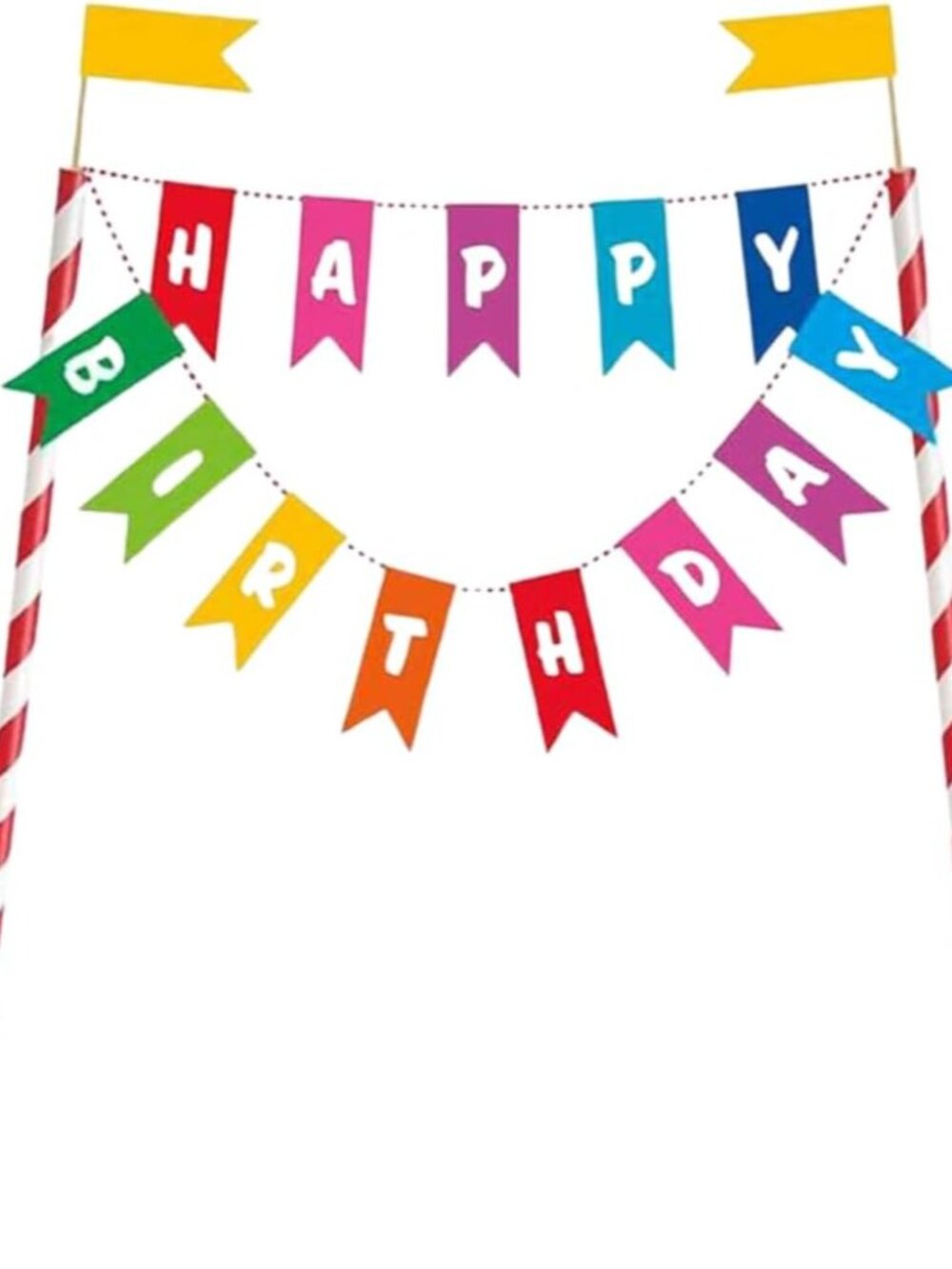 Multicolor Rainbow Birthday Bunting Paper Cake Topper - 3.5", Eye-Catching & Des